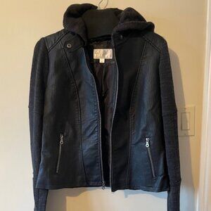 Xhilaration Black Faux Leather and Sweater Jacket Women-  Size L  - NWOT